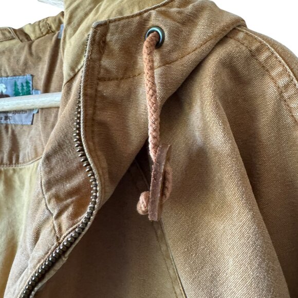 Vtg EMS Canvas Chore Barn Coat Sm Hooded Pockets Thick Lined Internal drawstring - Picture 10 of 16